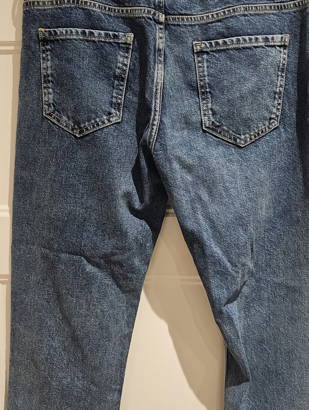 Zara Mid-Blue Cropped Jeans with Silver Sequin Knee Panels - Picture 6 of 7
